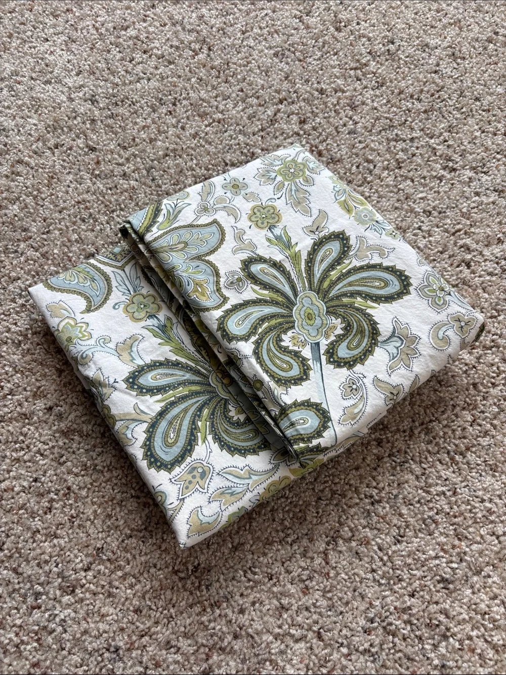 Charlie Paisley Organic Percale Duvet Cover Green Blue Full/Queen and Shams